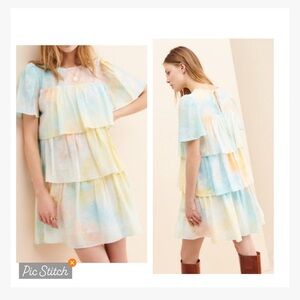 English Factory Pastel Tie Dye Tiered Ruffle Mini Dress